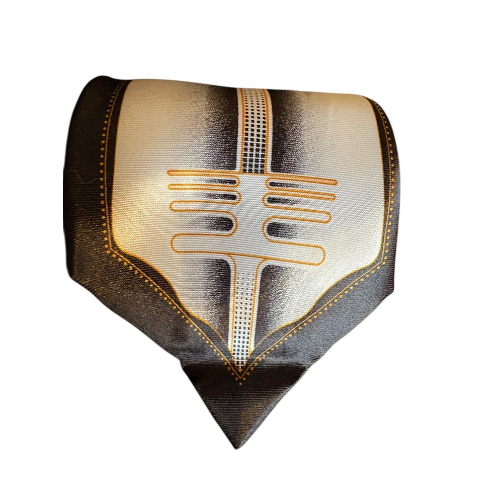 Retro Abstract Men's Tie – Black Gold White Gradient Pattern 59" x 3.5" - Picture 3 of 3